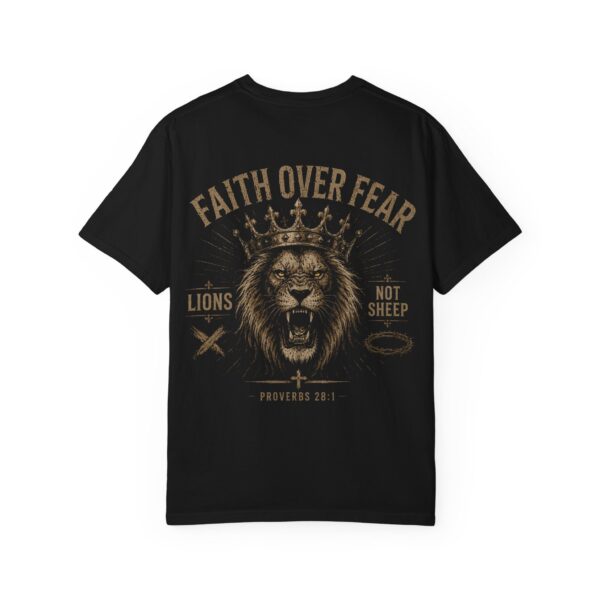 Faith Over Fear Lion T-Shirt — "Faith Over Fear" Christian Lion Tee (Proverbs 28:1)