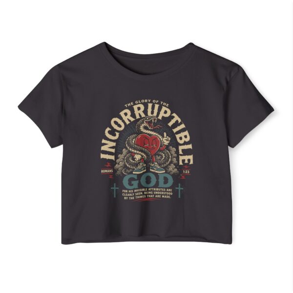 14087716397409952582_2048-1.jpeg Incorrupitible God Crop Top - Vintage Snake & Heart Christian Festival Tee