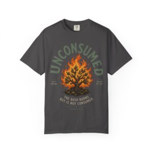 T-Shirt - "Unconsumed" Burning Bush Graphic Tee (The Bush Burns But Is Not Consumed)
