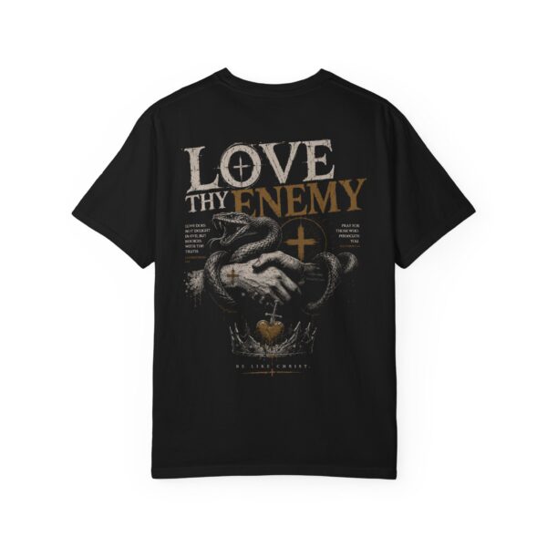 Love Thy Enemy T-shirt - Graphic Garment-Dyed Tee with Dark Cross & Snake Design
