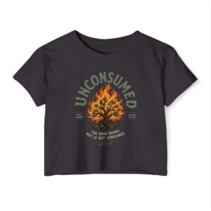 Unconsumed Flame Crop Top - Women's Faith Festival Graphic Tee